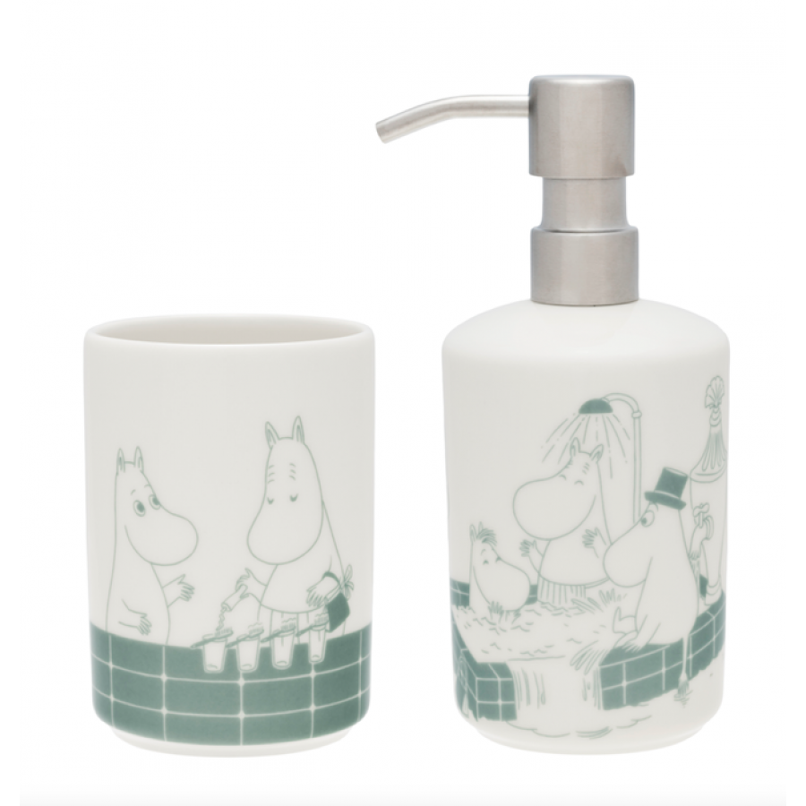 Набор дозатор для мыла и стакан для зубных щеток Moomin Время принятия ванны.